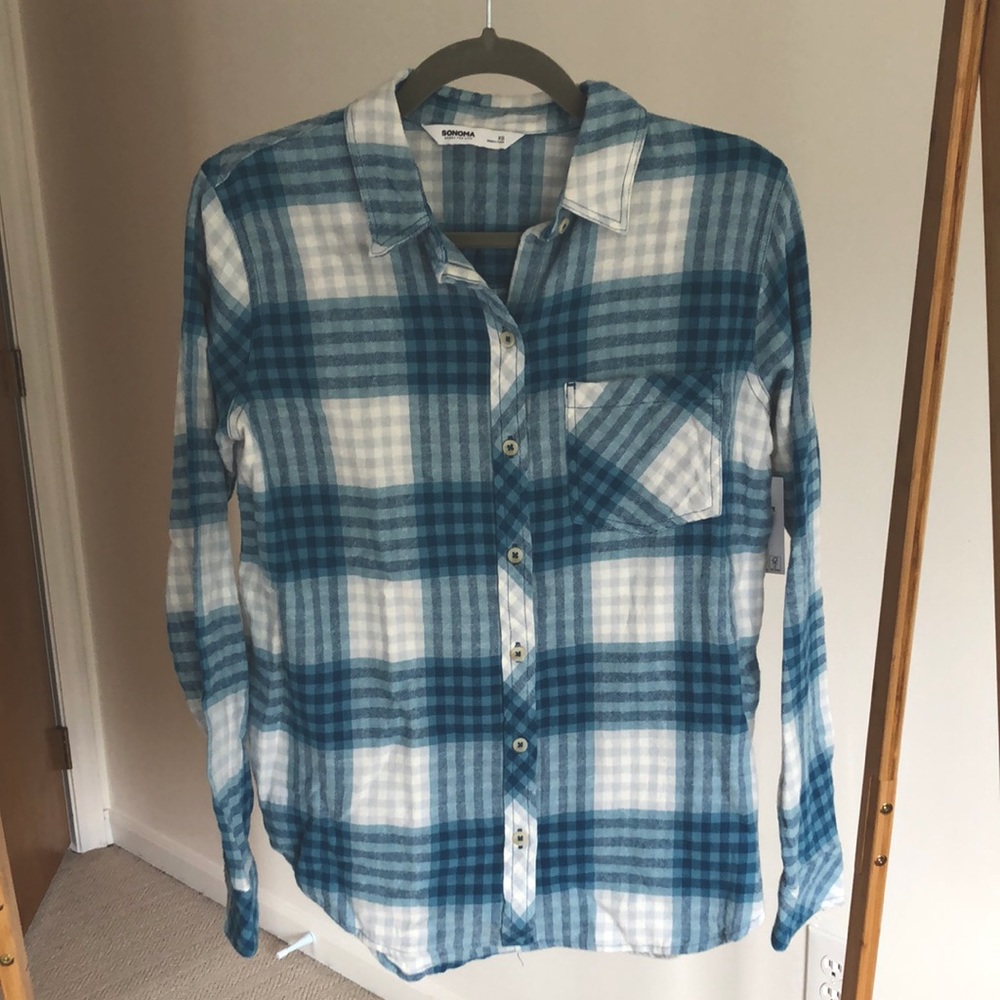 Sonoma Blue and White Plaid Flannel // XS